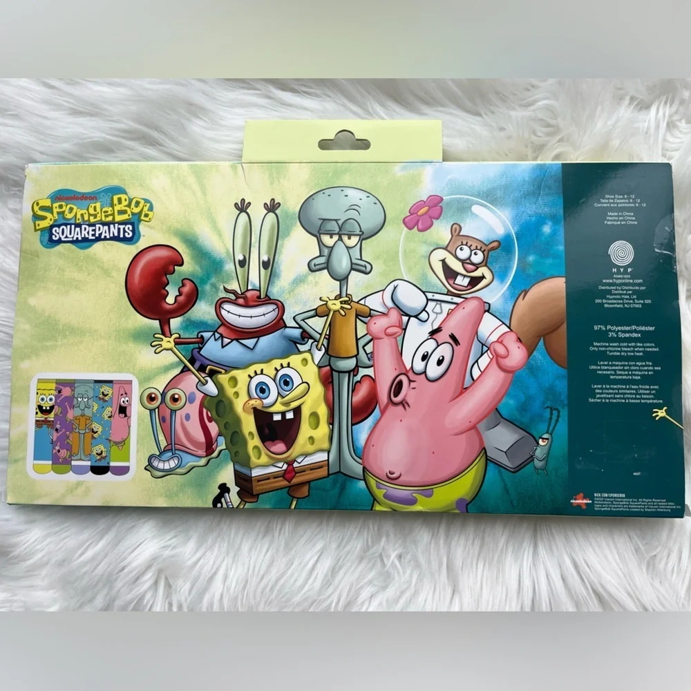 🆕 SpongeBob SquarePants Men’s Socks Gift Set 5 Pairs Crew Socks